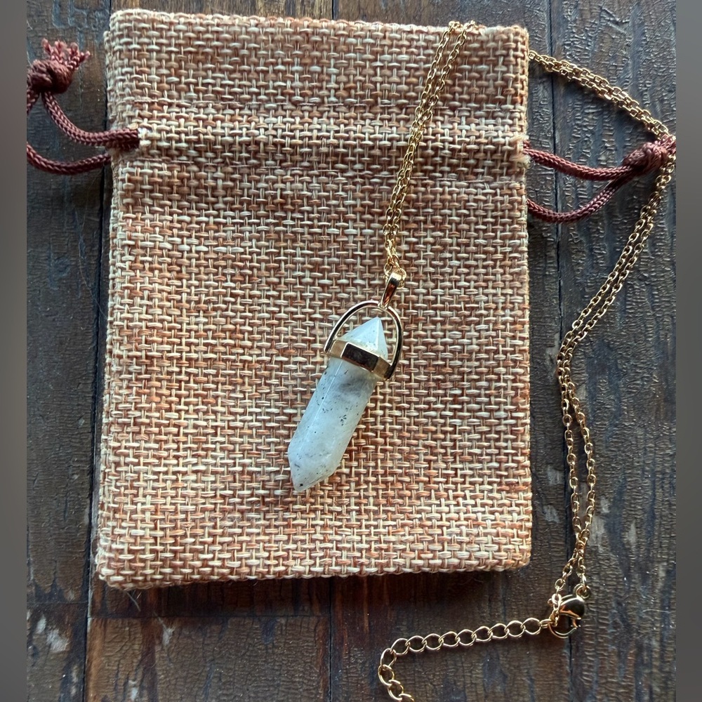 Gold plated Labradorite Crystal Point with gold plated Stainless Steel Chain